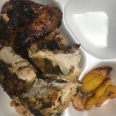Chicken and plantains.